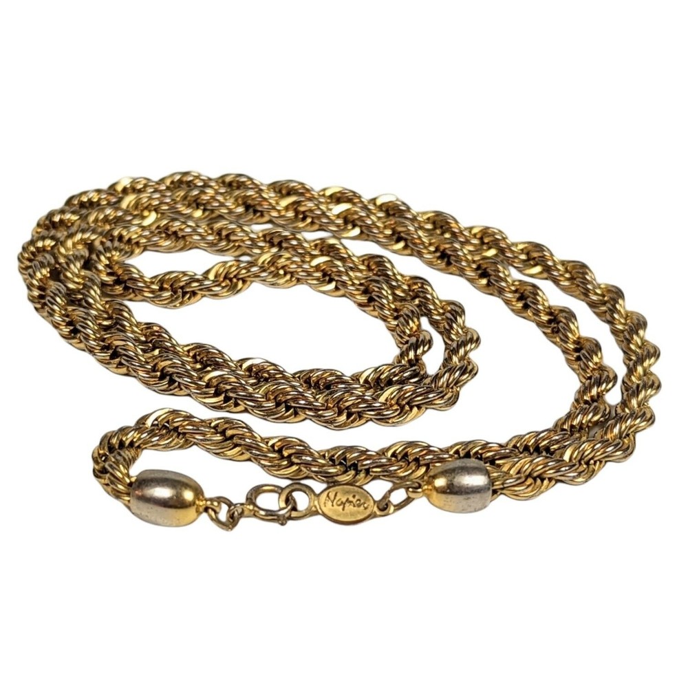 Vintage Napier Chain Rope Necklace Gold Tone Metal Signed 30 Inch 1960s